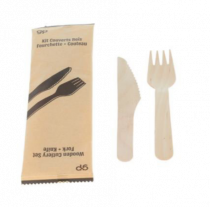 Kit couvert en bois 3/1 Fourchette + Couteau + Serviette X250